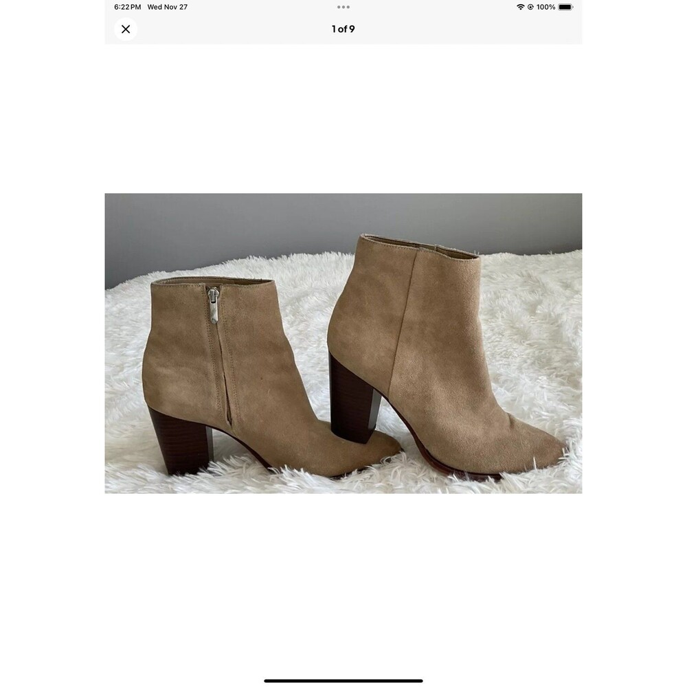 Sam Edelman Wm’s Size 9 Blake Tan Suede Leather Bootie/Boots Chunky Stacked Heel